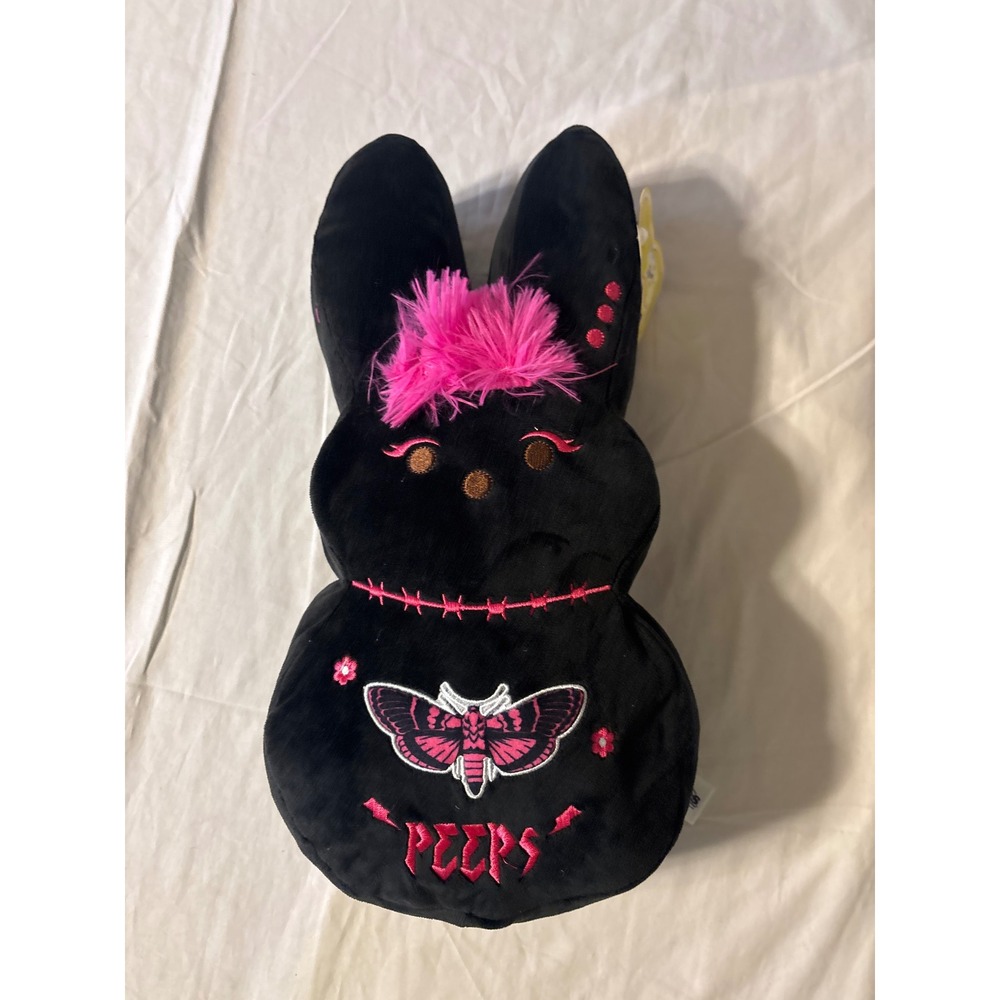 Peeps Plush Bunny Unisex Medium Black New Gothic Death Moth Pink Faux Fur Stitch